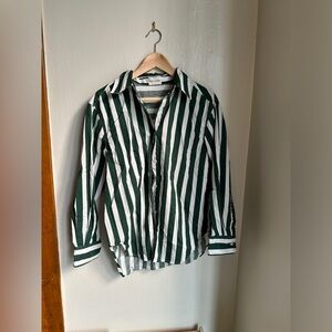 Pixie market green and white stripe button down